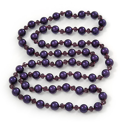 Long Purple Simulated Glass Pearl/Bead Necklace - 110cm Length - main view