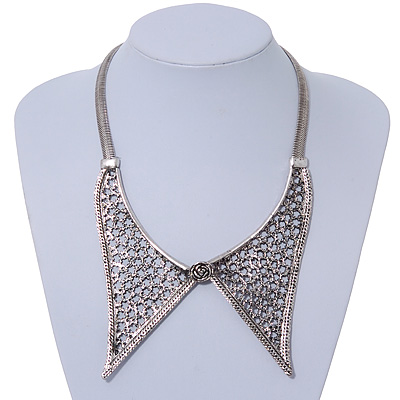 Antique Silver Effect Tailored Collar Necklace on Flat Snake Chain - 42cm Length/5cm Extension