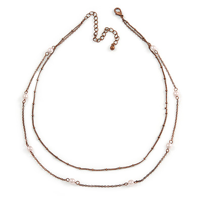 3 Strand, Layered Bead Necklace In Bronze Tone - 40cm L/ 6cm Ext