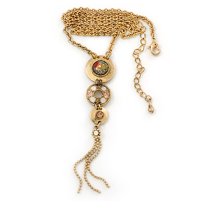 Gold Tone Crystal Tassel Necklace - 38cm Length/ 6cm Extension