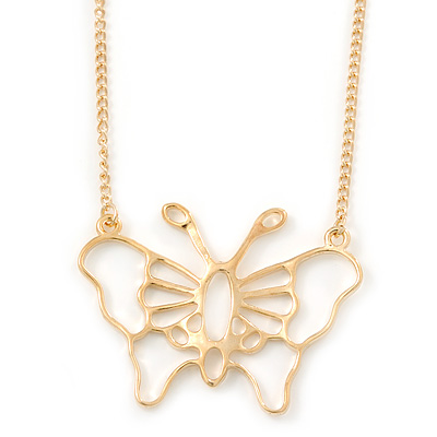 Gold Plated Open Butterfly Pendant With 36cm L/ 6cm Ext Chain