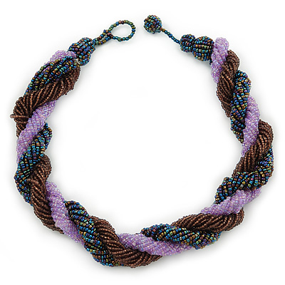 Pink, Cappuccino, Peacock Glass Bead Rope Style Choker Necklace - 36cm L - main view