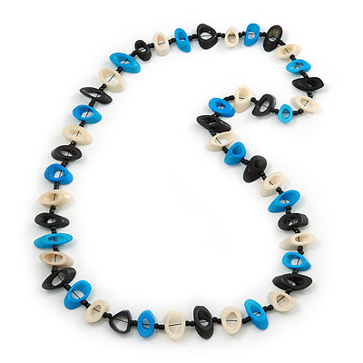Black, Light Blue, White Bone Bead Necklace - 80cm L