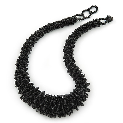 Chunky Black Glass Bead Necklace - 60cm L