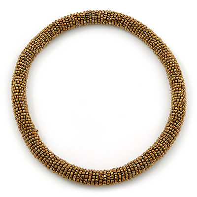 Statement Chunky Golden Bronze Beaded Stretch Choker Necklace - 44cm L
