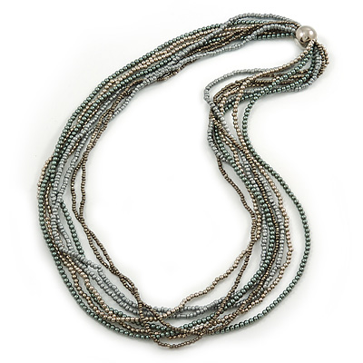 Silver/ Grey/ Metallic Multistrand Glass Bead Long Necklace - 74cm L