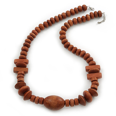 Chunky Brown Wood Bead Necklace - 64cm L/ 3cm Ext
