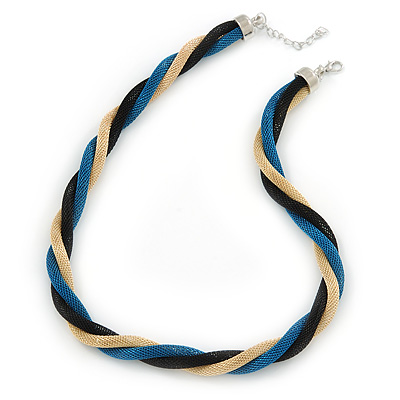 Gold/ Black/ Turquoise Twisted Mesh Necklace - 38cm L/ 4cm Ext