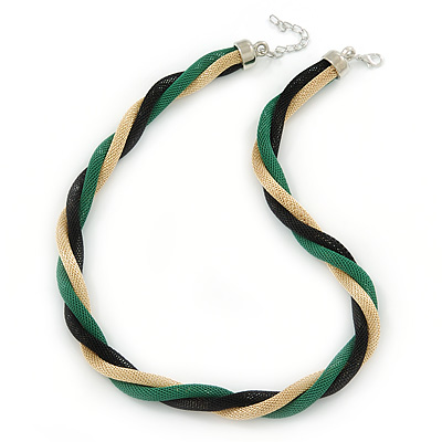 Gold/ Black/ Green Twisted Mesh Necklace - 38cm L/ 4cm Ext - main view