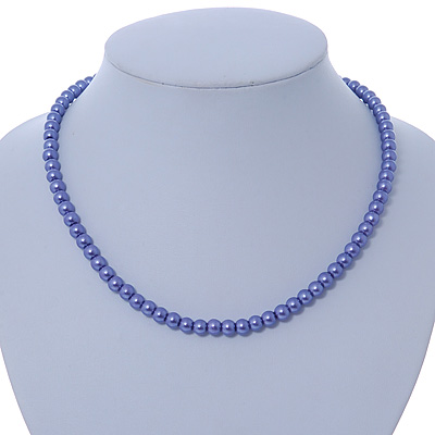 7mm Purple Acrylic Bead Necklace In Silver Tone - 37cm L