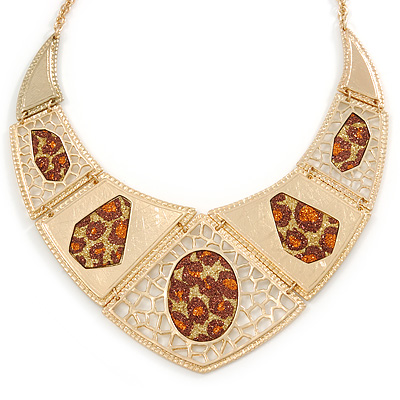 Egyptian Style V-Shape Station Necklace In Gold Tone - 40cm L/ 8cm Ext