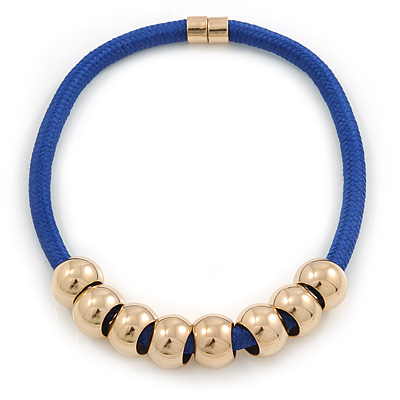 Blue Silk Cord With Gold Rings Magnetic Choker Necklace - 42cm L - main view