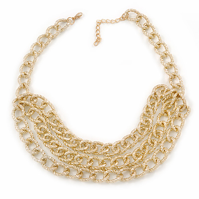 Gold Tone Layered Textured Curb Link Necklace - 42cm L/ 5cm Ext