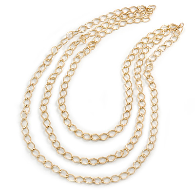 3 Strand, Layered Textured Oval Link Necklace In Gold Tone - 86cm L - main view