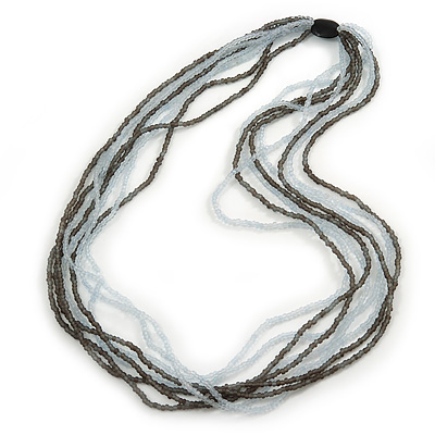 Grey/ Frosted White Multistrand Glass Bead Long Necklace - 86cm L