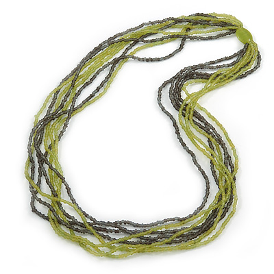 Long Multistrand Light Green/ Grey Glass Bead Necklace - 90cm L