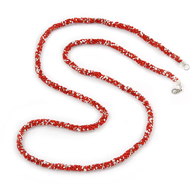 Multistrand Twisted Red/ White Glass Bead Long Necklace - 112cm L