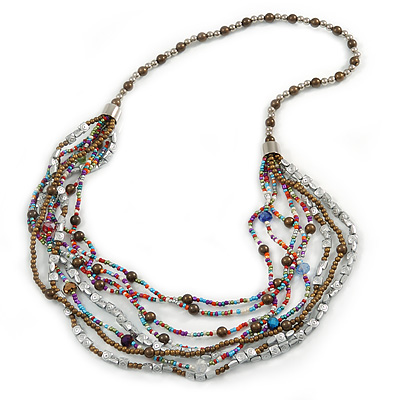 Multistrand Multicoloured Glass and Acrylic Bead Necklace - 86cm L