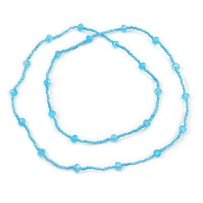 Light Blue Glass Bead Long Singe Strand Necklace - 114cm L