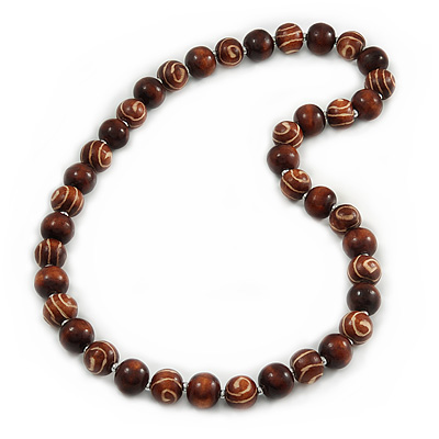 Long Chunky Brown Wood Bead Necklace - 82cm L