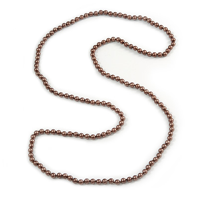 Long Coffee Brown Glass Bead Necklace - 140cm Length/ 8mm
