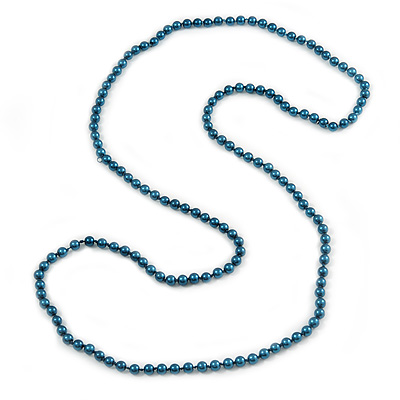 Long Teal Glass Bead Necklace - 140cm Length/ 8mm