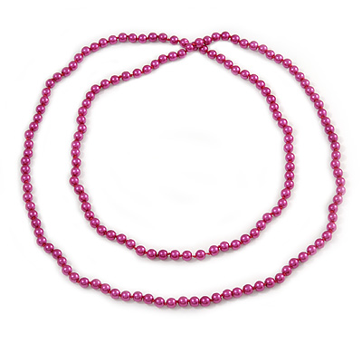 Long Deep Pink Glass Bead Necklace - 140cm Length/ 8mm