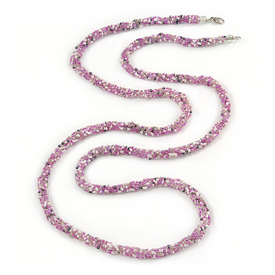 Long Multistrand Twisted Glass Bead Necklace (Lavender, Pink, White) - 124cm L