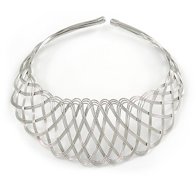 Statement Wired Choker Necklace In Silver Tone Metal