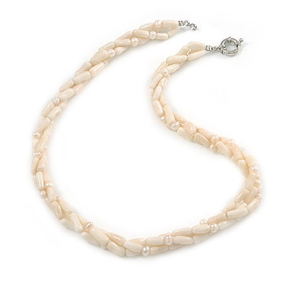 3 Strand Intertwine Off White Coral, Freshwater Pearl Necklace With Silver Tone Spring Ring Closure - 47cm L - main view