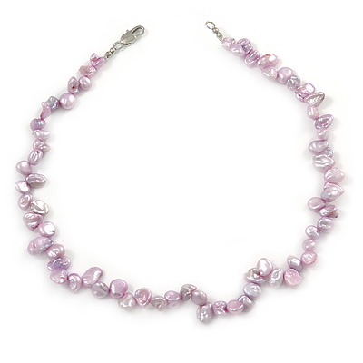 7-8mm Pale Lavender Nugget Freshwater Pearl Necklace with Rhodium Plated Closure - 37cm L