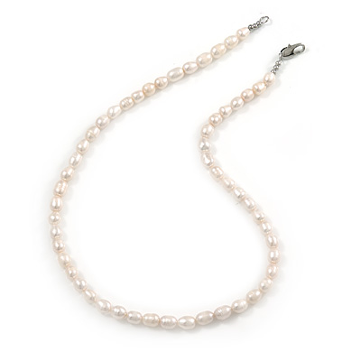 7-8mm White Rice Freshwater Pearl Necklace with Silver Tone Closure - 40cm L