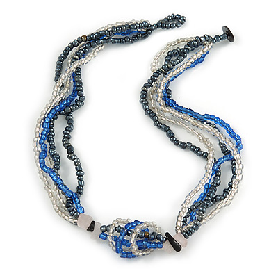 Multistrand Glass Bead Necklace (Electric Blue, Hematite, Transparent) - 44cm L
