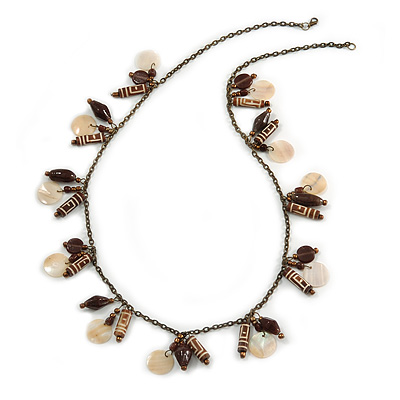 Boho Style Shell, Ceramic, Bone Charm with Bronze Tone Chain Necklace - 76cm L - main view