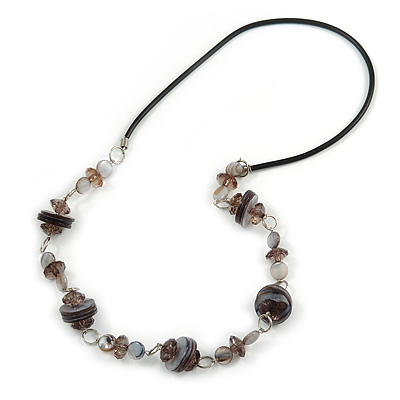 Stylish Shell and Glass Bead Black Rubber Cord Necklace (Grey) - 70cm L