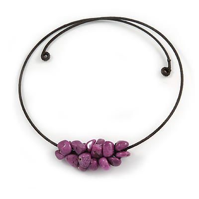Chunky Semiprecious Stone Cluster Pendant with Flex Wire Choker Necklace (Purple) - Adjustable
