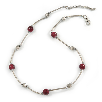 Delicate Ceramic and Acrylic Bead Necklace In Silver Tone (Berry) - 45cm L/ 4cm Ext