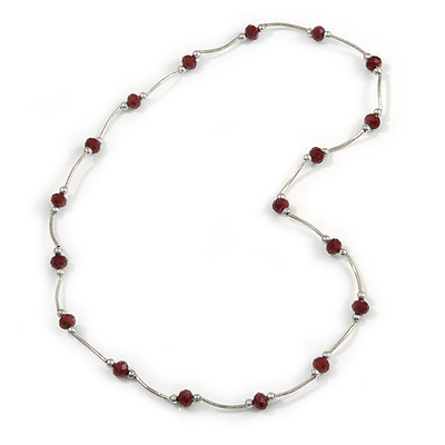 Ox Blood Crystal Beaded Necklace In Silver Tone Metal - 66cm L