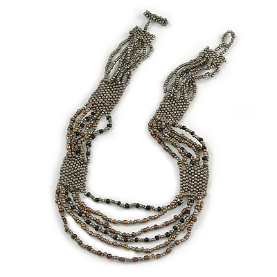 Stunning Glass Beaded Necklace (Grey/ Black/ Bronze) - 50cm L
