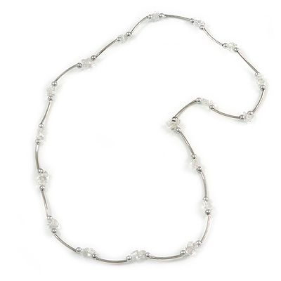 Transparent Semiprecious Stone Necklace In Silver Tone Metal - 66cm L