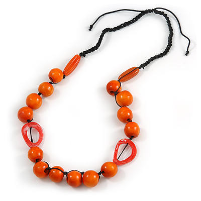 Signature Wood, Ceramic, Acrylic Bead Black Cord Necklace (Orange) - 72cm L (Adjustable) - main view