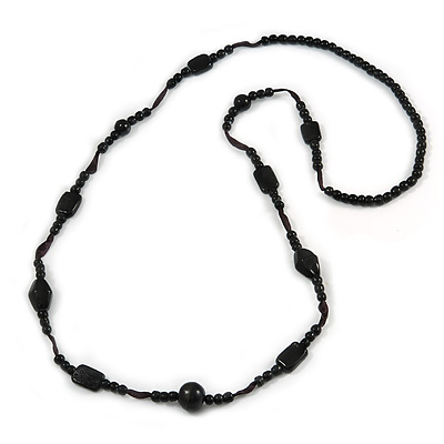 Long Black Ceramic Bead Cord Necklace - 120cm Long
