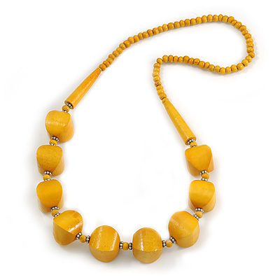 Chunky Wood Bead Necklace In Dusty Yellow - 76cm L