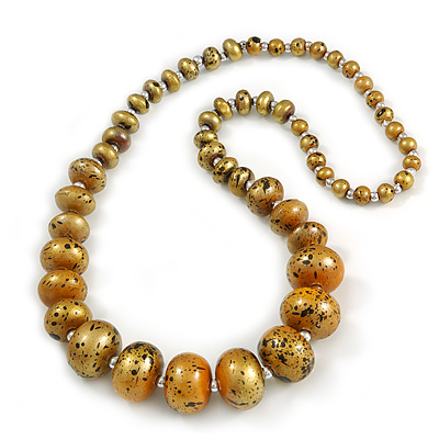 Long Graduated Wooden Bead Colour Fusion Necklace (Glitter Gold/ Black) - 78cm Long