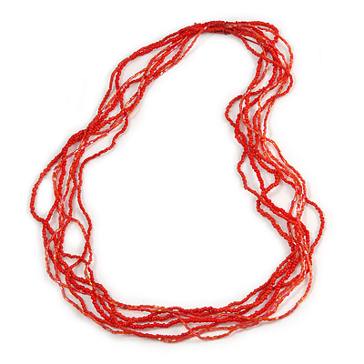 Multistrand Scarlet Red Glass Bead Necklace - 70cm Long - main view