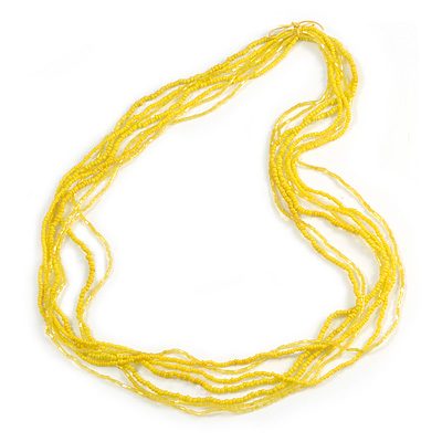 Multistrand Banana Yellow Glass Bead Necklace - 70cm Long