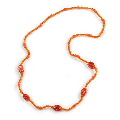 Orange Glass/ Ceramic Bead Long Necklace - 82cm Long