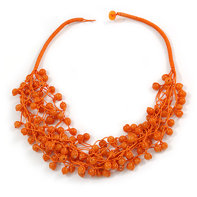 Multistrand Orange Ceramic Bead Cotton Cord Necklace - 58cm Long - main view
