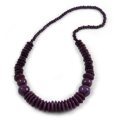 Deep Purple Wood Bead Necklace - 70cm Long