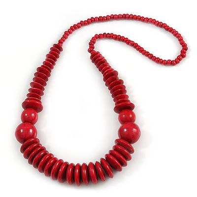 Red Wood Bead Necklace - 70m Long